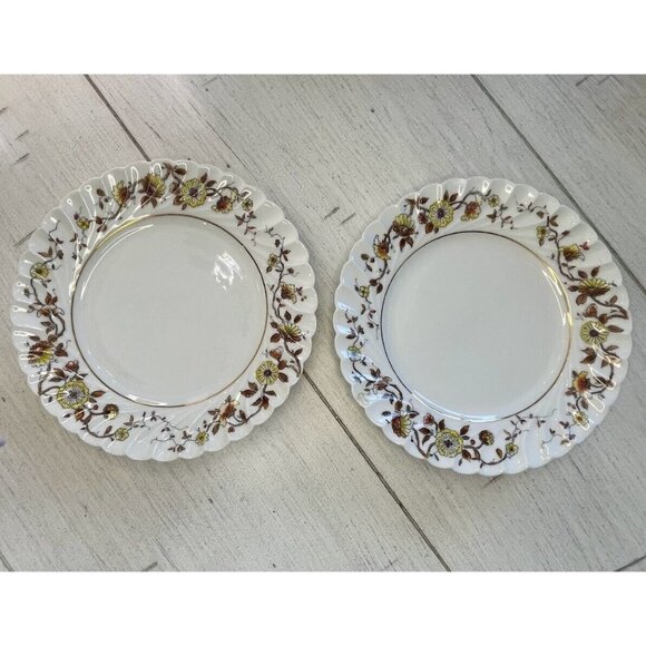 Haviland Other - 2 Antique Haviland Limoges Salad‎ Plates Brown Gold Yellow Floral Scalloped 8in